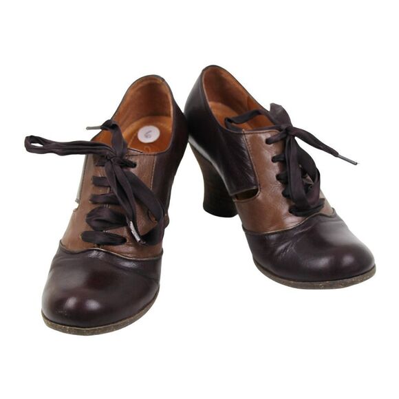 VTG NAYA JASPER TAN BROWN GENUINE LEATHER MID HEEL ROUND TOE LACES SHOES 6M - Picture 2 of 11